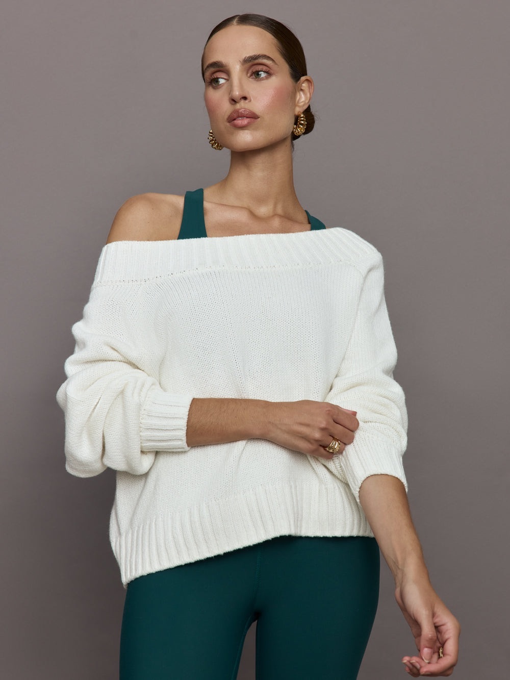 CARBON38 SLOUCHY OFF THE SHOULDER WHITE KNIT SWEATER ✨